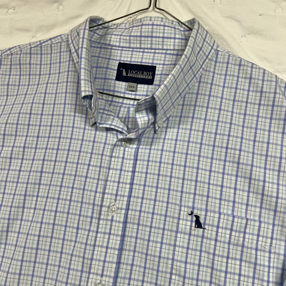 Local Boy Outfitters Mens 2XL Blue Plaid Bamboo Blend Button Down Shirt
